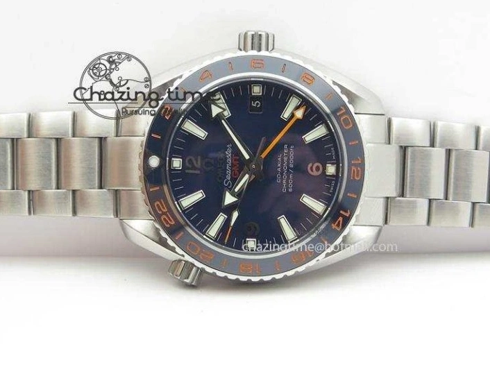 1229 Planet Ocean GMT 42mm V6F 1:1 Best Edition Blue Bezel Orange Numbers On SS Bracelet A Compact 8254